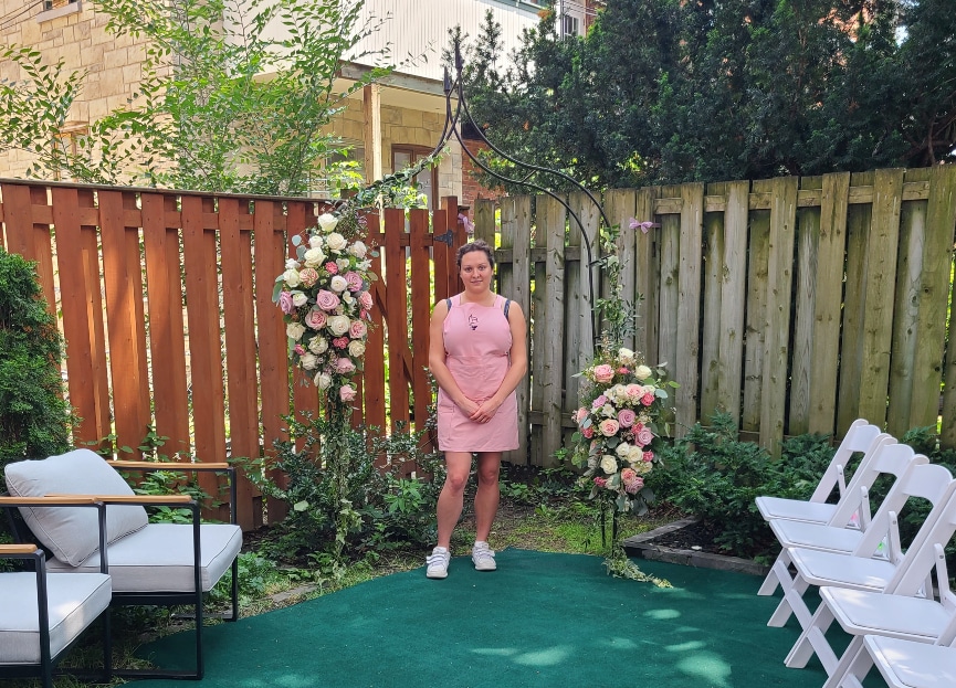 Wedding Flower Arch - Florist Atropa Belladonna wedding flower arch for home garden installation, example of large scale installation